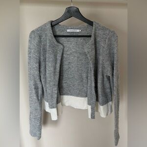 Heather Gray and Cream Cropped Cardigan